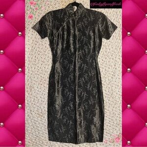 Vintage Majestic Cheongsam Dress Chinese Qipao 
silver floral cap sleeve Size S.